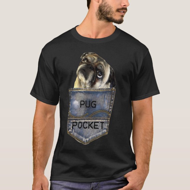 Rolig Pug Älskare, Pug Pocket Tee Hund Älskare Des (Framsida)