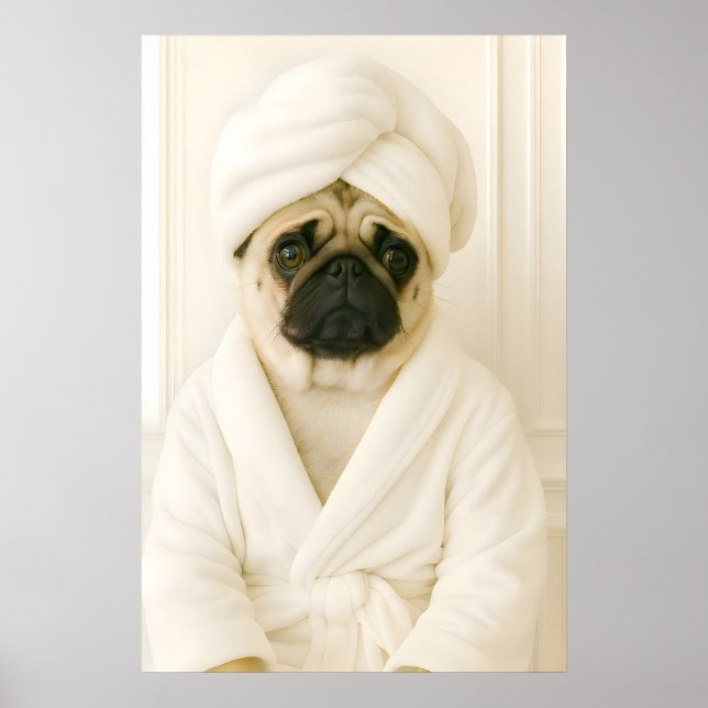 Rolig Pug Badrumstryck, Pug I Badrumsmantel Affisc Poster (Framsidan)