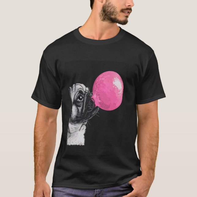 Rolig Pug Bubble Gum Hund T Shirt (Framsida)