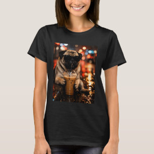 Rolig Pug Dricker Iced Coffee för Hundälskare Kost T Shirt