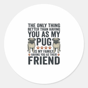Rolig Pug Familj Vän Vintage Gravyr T-Shirt De Runt Klistermärke
