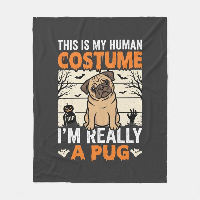 Rolig Pug Halloween Mänsklig Kostym Design Fleecefilt (Framsidan)