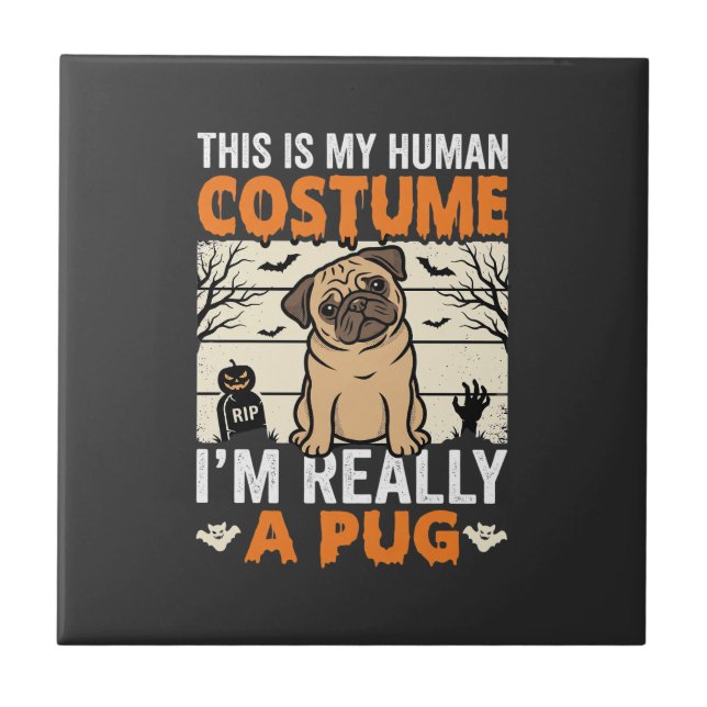 Rolig Pug Halloween Mänsklig Kostym Design Kakelplatta (Framsidan)