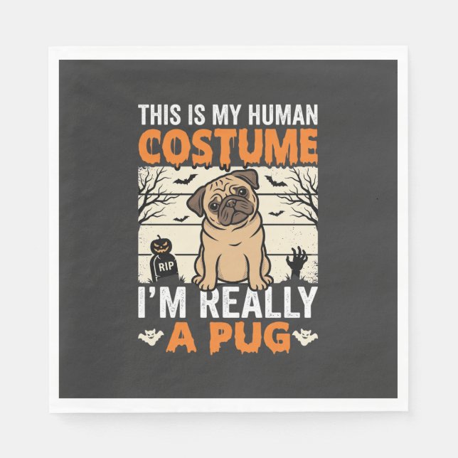 Rolig Pug Halloween Mänsklig Kostym Design Pappersservett (Framsidan)