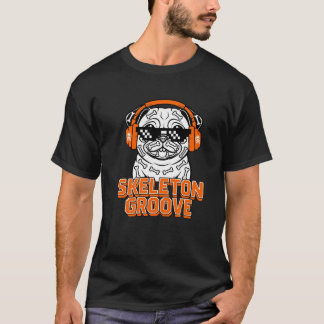 Rolig Pug Halloween skelett groove DJ hund T Shirt