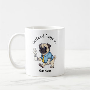 Rolig Pug Hund Affärskostym Kaffe Kaffemugg