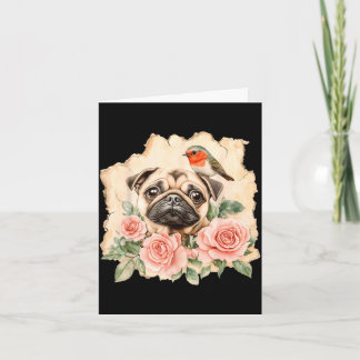 Rolig pug hund fågel söt kort