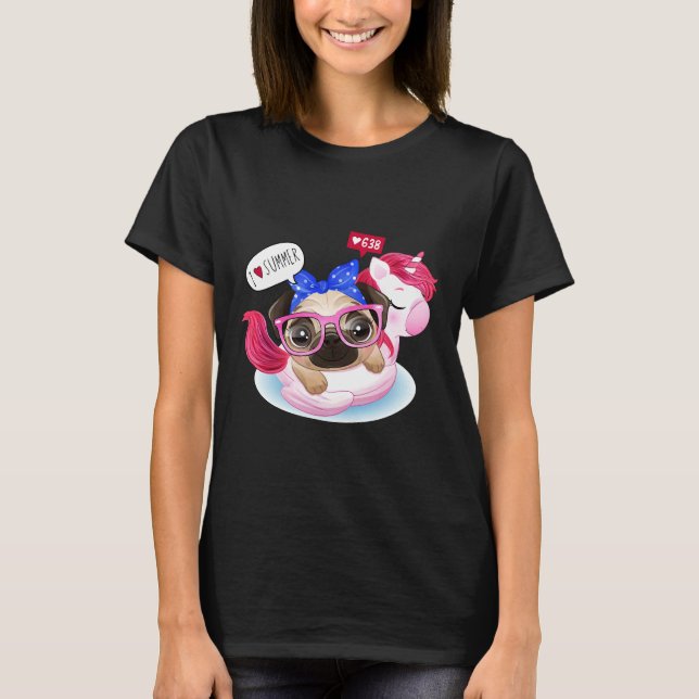 Rolig Pug Hund Simmar Nej T Shirt (Framsida)
