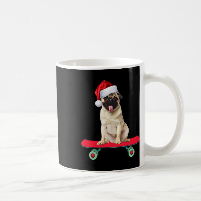 Rolig Pug Hund Skateboardande Tomte Man Kvinnor  Kaffemugg (Höger)