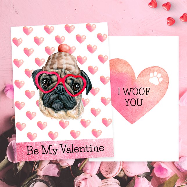 Rolig Pug Jag Voffar Dig Hund Valentine Day Julkort (Skapare uppladdad)