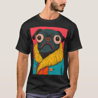 Rolig Pug Porträtt Färgrik Djur Mode Konst Ant T Shirt