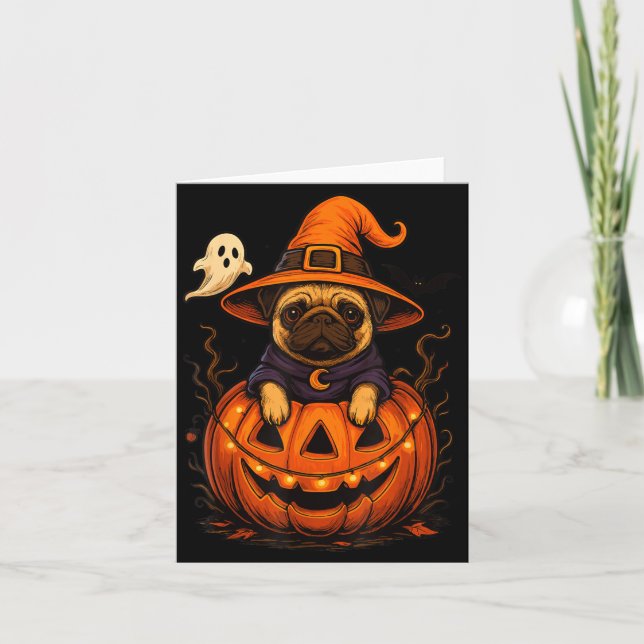 Rolig Pug Ras Husdjur Halloween Pumpa Halloween Kort (Framsida)