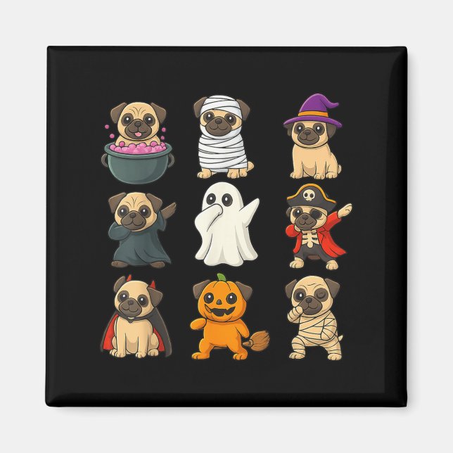 Rolig Pug Ras Husdjur Halloween Pumpa Halloween Magnet (Framsidan)