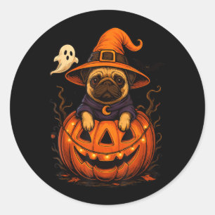 Rolig Pug Ras Husdjur Halloween Pumpa Halloween Runt Klistermärke