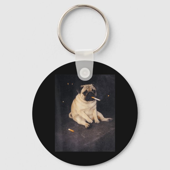 Rolig Pug Rökande Meme Cigaretthund Meme Gatumiljö Nyckelring (Framsida)
