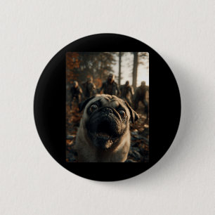 Rolig Pug Selfie Med Zombies Skum Skog Knapp