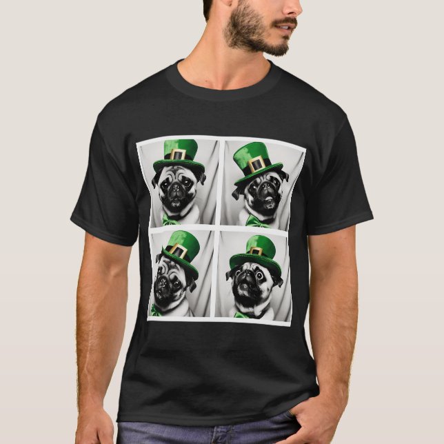 Rolig Pug St. Patricks Day fotobutik irländsk hund T Shirt (Framsida)