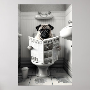 Rolig Pug Toaletttryck Badrum Väggkonst (Digital