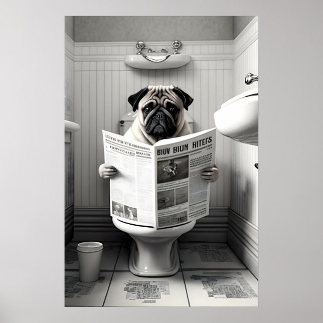 Rolig Pug Toaletttryck Badrum Väggkonst (Digital (Framsidan)
