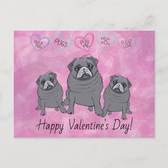 Rolig Pug Valentine Vykort (Framsida)