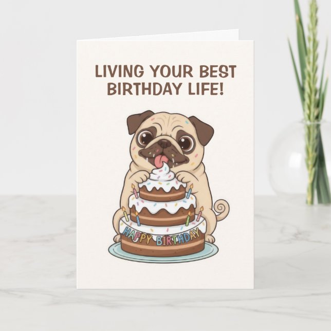Rolig Pug Valp Hund Födelsedag Kort (Framsida)