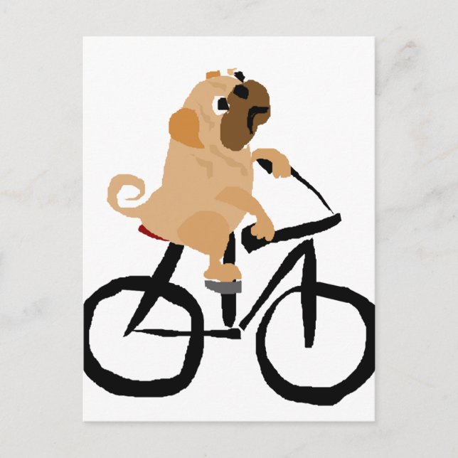 Rolig Pug Valp Hund som kör cykel Vykort (Framsida)
