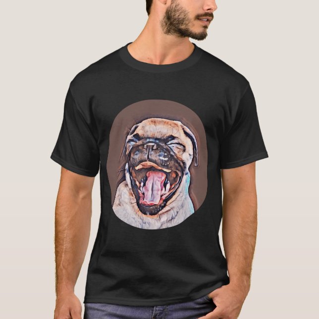 Rolig Pug Valp - Husdjur Konst T Shirt (Framsida)