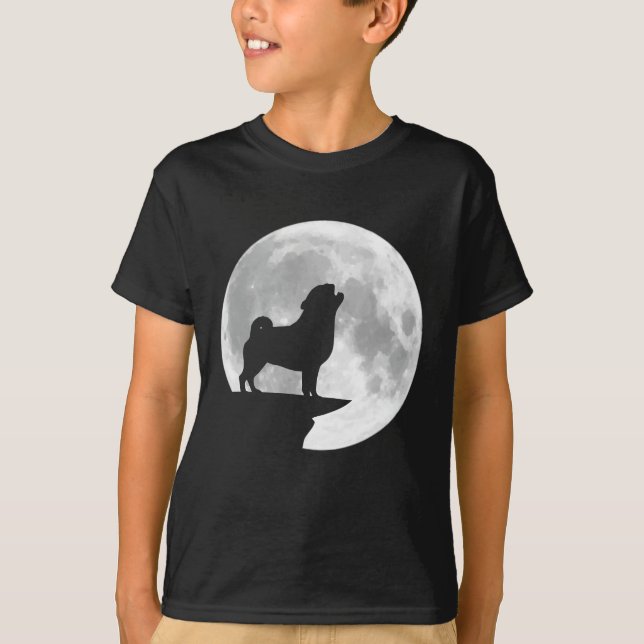 Rolig Pug Ylande Fullmåne Halloween T Shirt (Framsida)