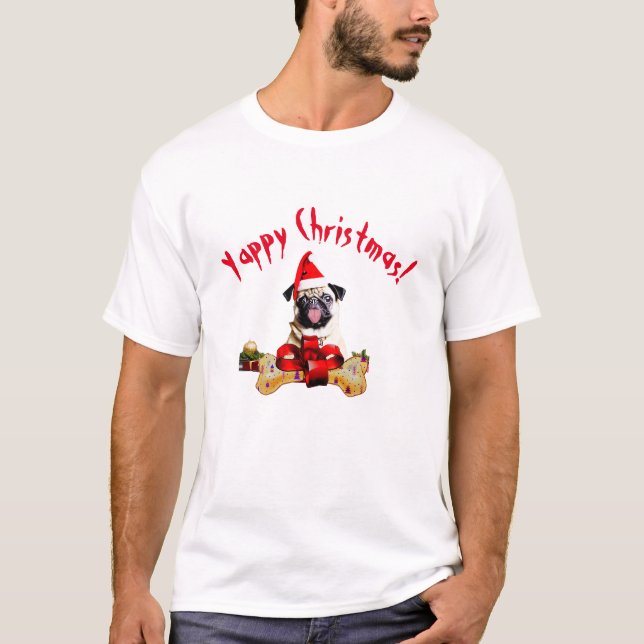 Rolig Pugs Jul Kläddesign T Shirt (Framsida)
