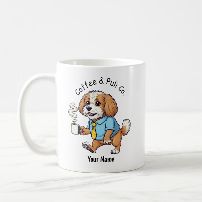 Rolig Puli Hund Affärskostym Kaffe Kaffemugg (Vänster)