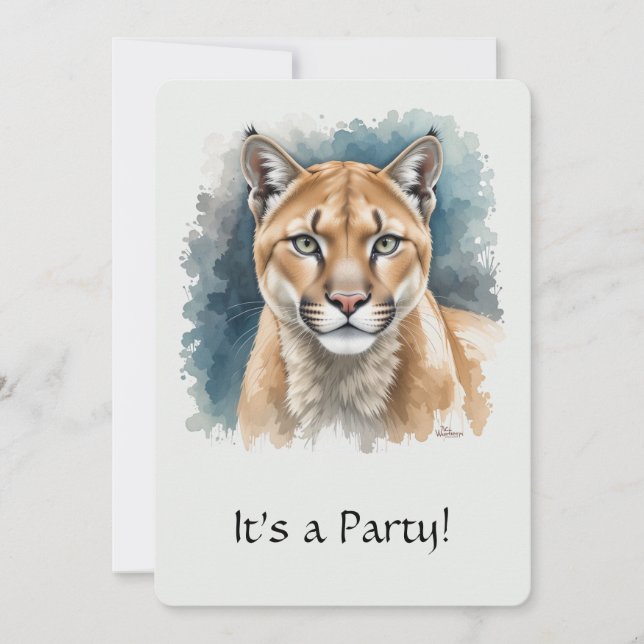 Rolig "Puma" Över kullen födelsedagsinbjudan Inbjudningar (Framsida)