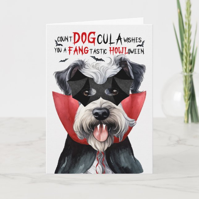 Rolig Pumi Hund Halloween Count DOGcula Helgkort (Framsida)