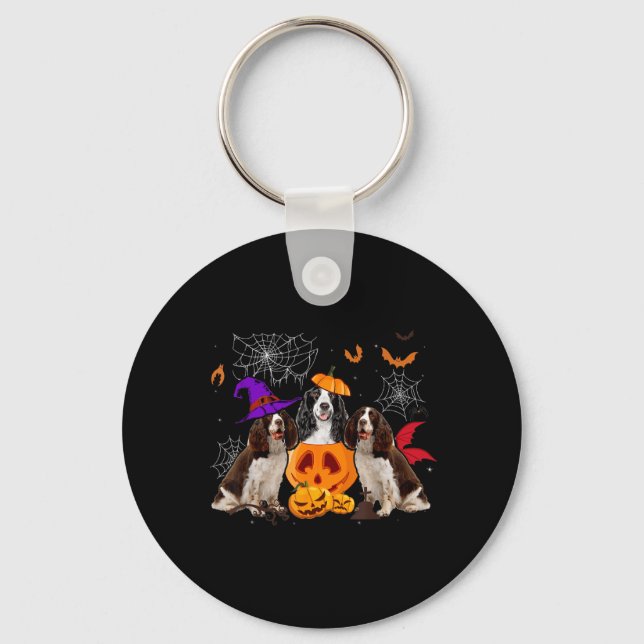 Rolig Pumpa Häxa Engelsk Springer Spaniel Hund Nyckelring (Framsida)