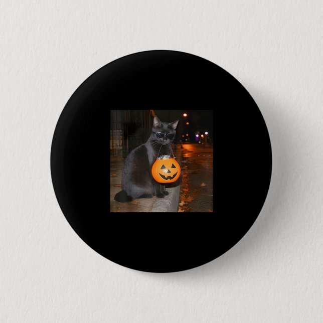 Rolig pumpa katt meme bus eller godis halloween knapp (Framsida)