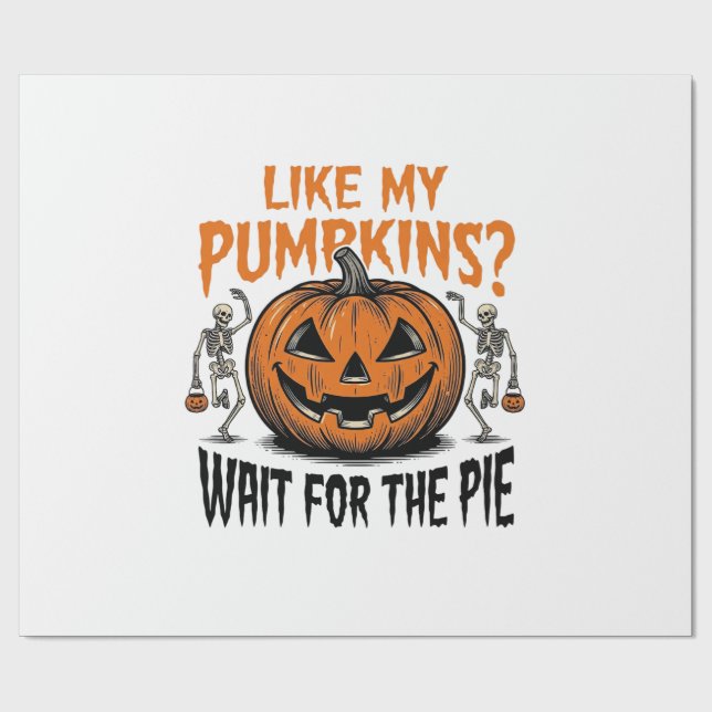 Rolig Pumpa Skelett Halloween Paj T-shirt_1 Presentpapper (Platt)
