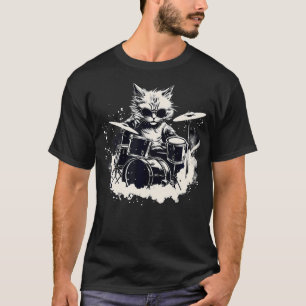 Rolig Punk Kattunge Kitty Katt Trummis som spelar T Shirt
