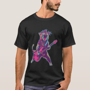 Rolig Punk Rock Katt som Spelar Elgitarr Musik T Shirt
