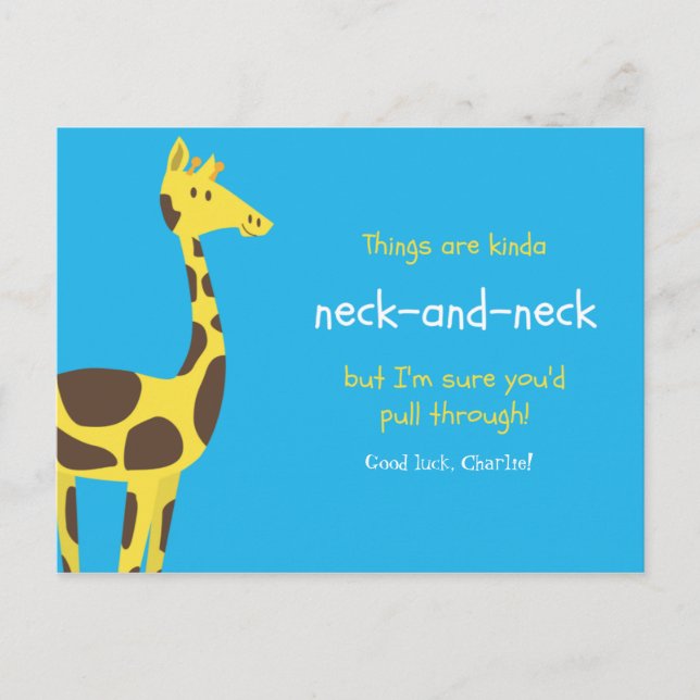Rolig Puns Blå Gul Giraff Vykort (Framsida)