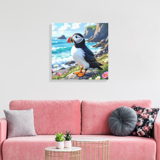 Rolig Puns | Glad Födelsedag Lunnefågel Canvastryck (Insitu (Vardagsrum))