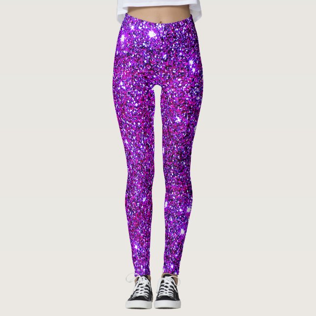 Rolig purpurfärgad Sparkly Glittery gullig Leggings (Framsida)