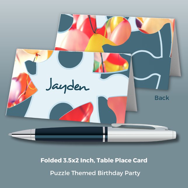 Rolig Pussel Barnkalas  Placeringskort (Fun Jigsaw Puzzle Kids Birthday Place Card, Folded, 3.5x2 Inch)