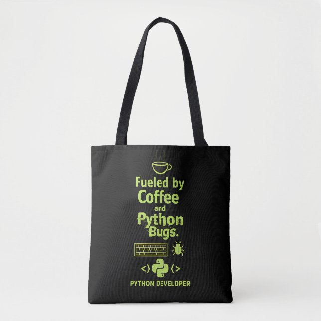 Rolig Python-utvecklare – Driven av kaffebuggar  Tygkasse (Framsida)