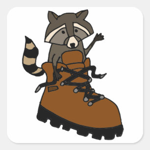Rolig Raccoon, i att fotvandra kängan Fyrkantigt Klistermärke