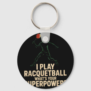 Rolig racquetball superkraft retroaffisch som säge nyckelring