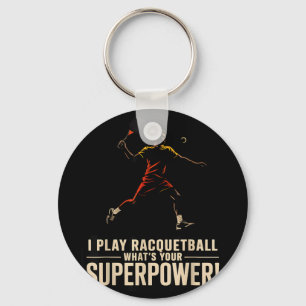 Rolig racquetball-superkraft retroaffisch som säge nyckelring