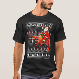 Rolig räka fisk älskare jultomte ridande räka ful t shirt