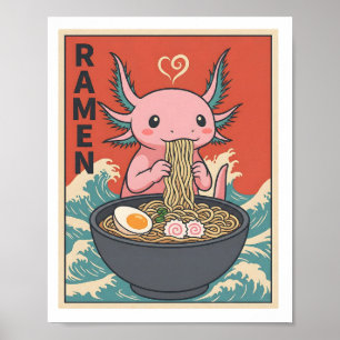Rolig Ramen Axolotl Nudelskålare Sött Väsen Poster