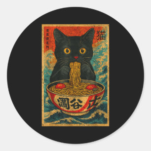 Rolig Ramen Katt Japansk Vintage Retro Nudelskål Runt Klistermärke