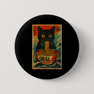 Rolig Ramen Katt Japansk Vintage Retro Nudelskälv Knapp