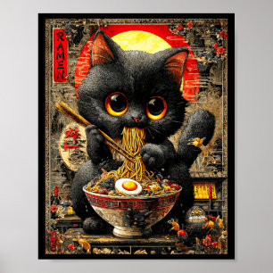 Rolig Ramen Katt Nudelfantast Anime Otaku Poster